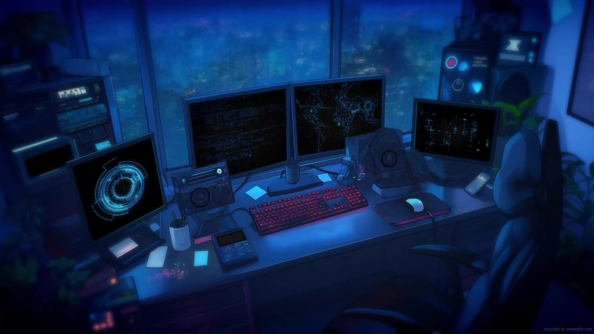 Hacker Room Rainy Night Live Wallpaper Moewalls