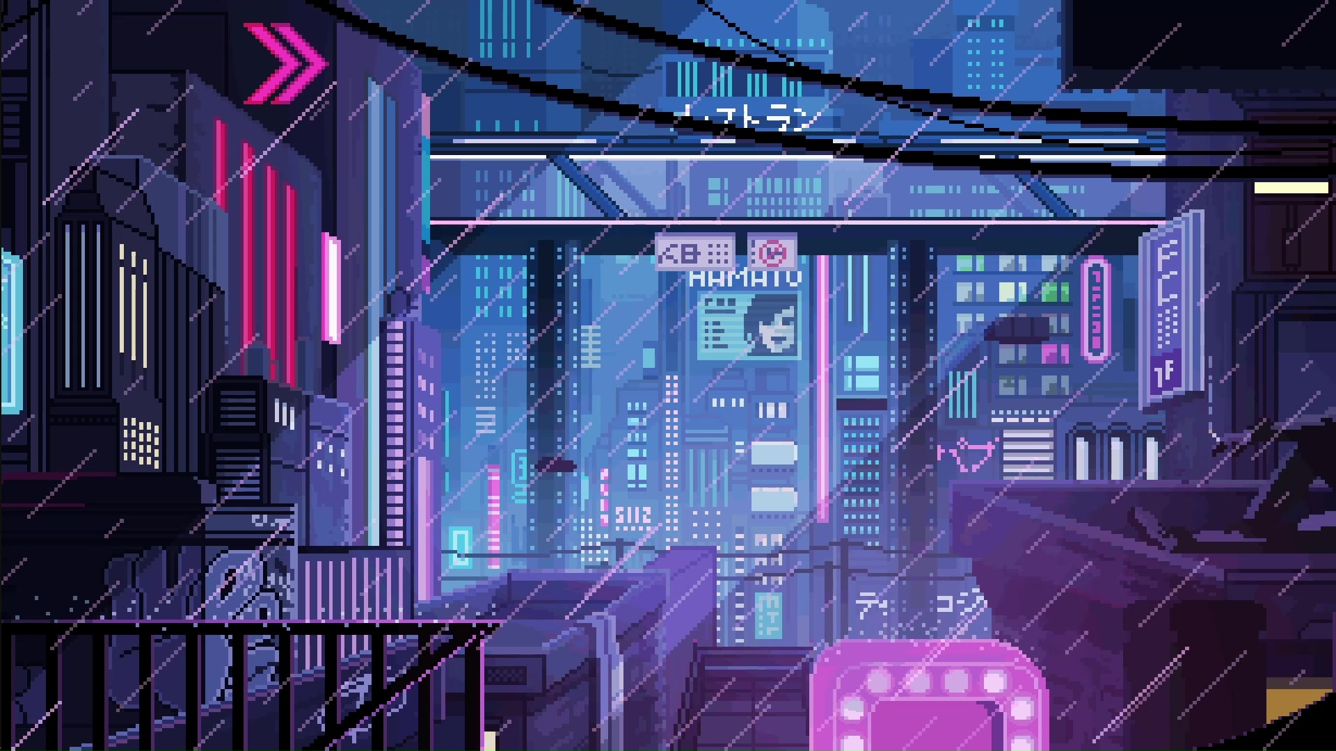 Cyberpunk Rain City Pixel Live Wallpaper - MoeWalls