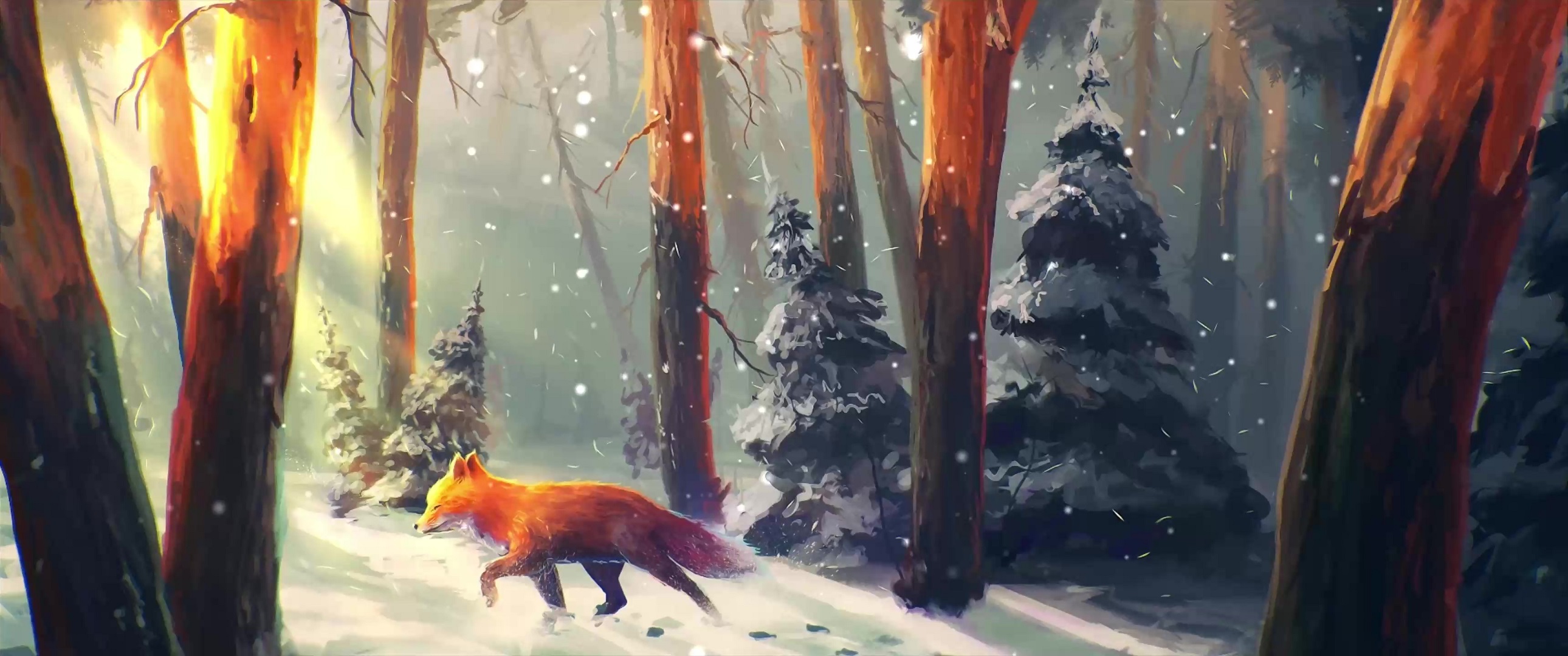 Red Fox In Winter Forest Live Wallpaper - MoeWalls