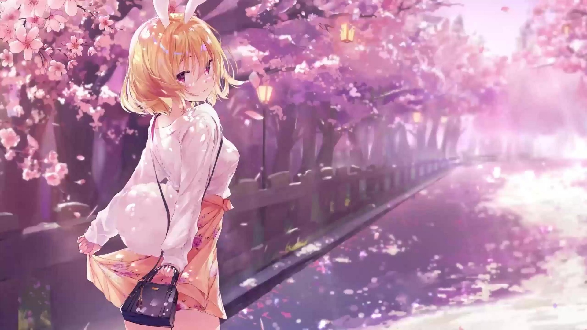 Anime Bunny Girl With Sakura Blossom Live Wallpaper - MoeWalls