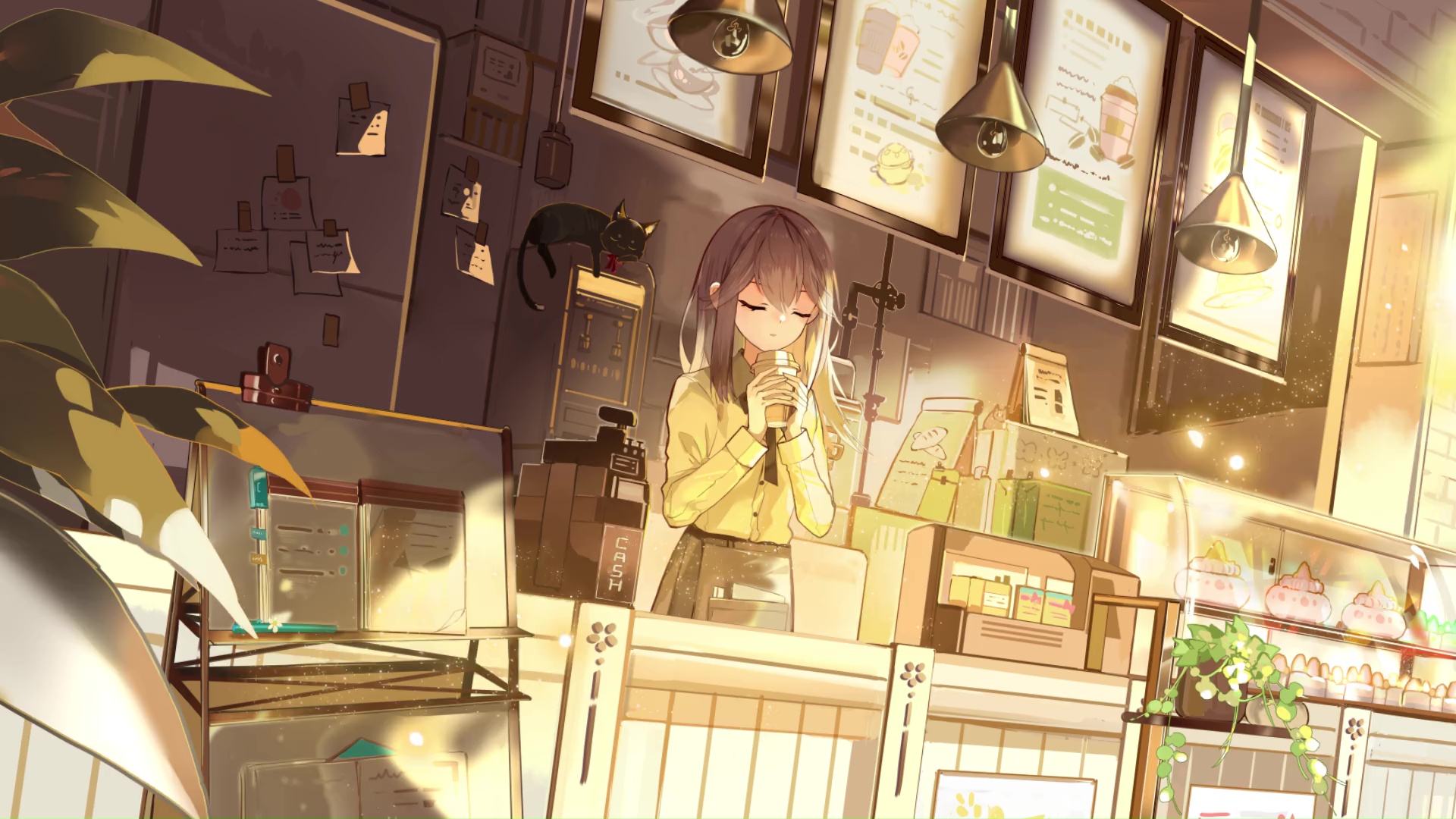 Anime Girl Coffee Shop Live Wallpaper - MoeWalls