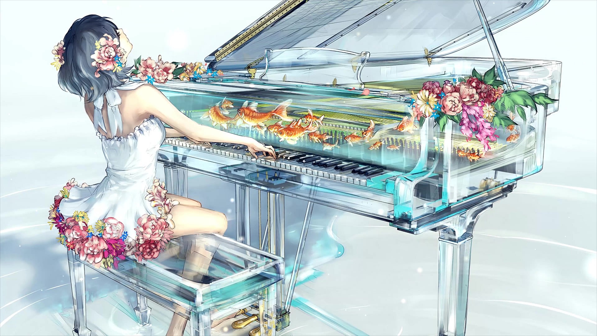 Anime Girl Playing Piano Live Wallpaper - MoeWalls