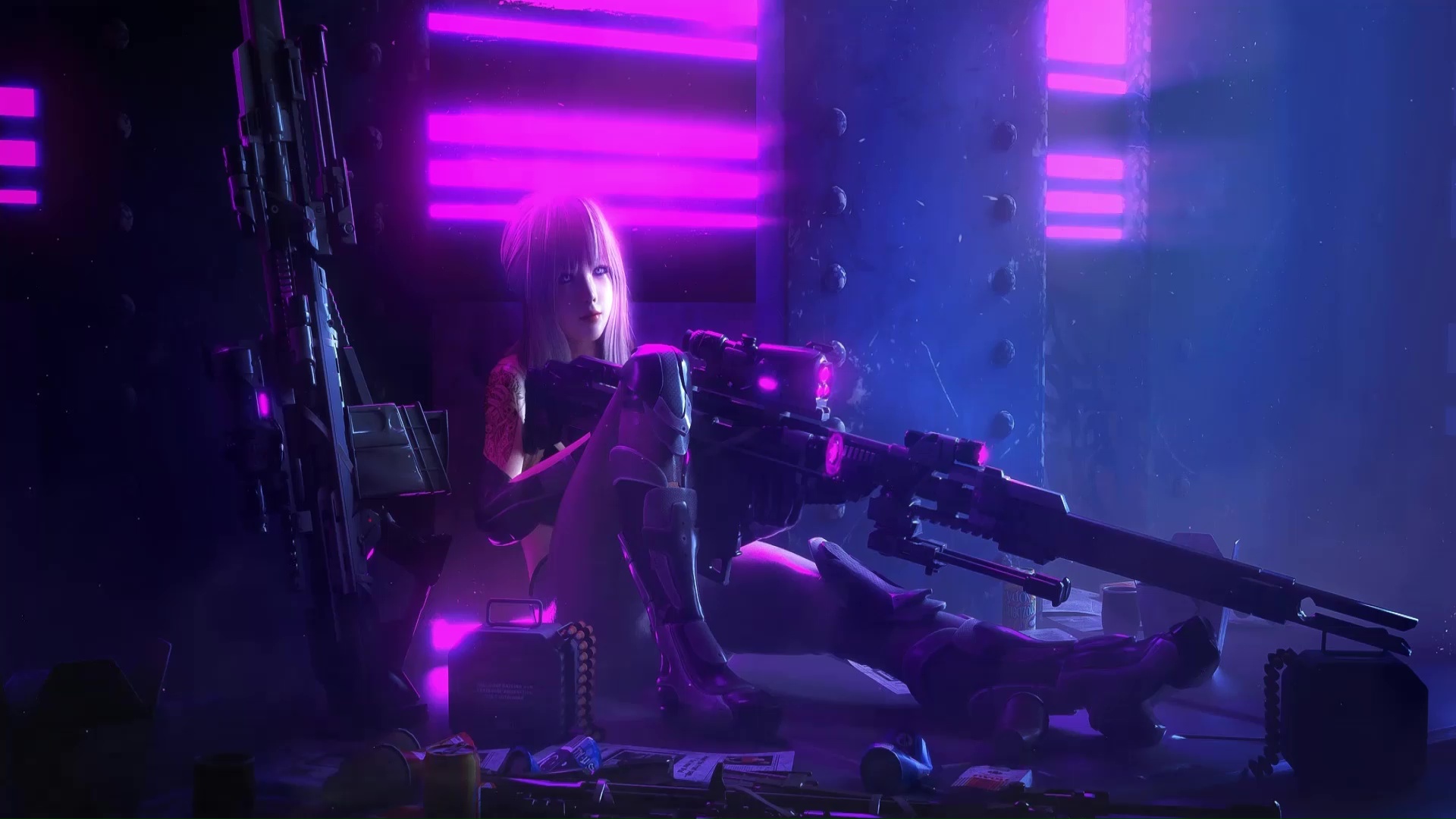 Cyberpunk Girl Purple Shot Live Wallpaper Moewalls 8792