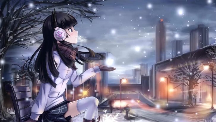 Lonely Anime Girl Sitting Alone At Christmas Live Wallpaper - MoeWalls