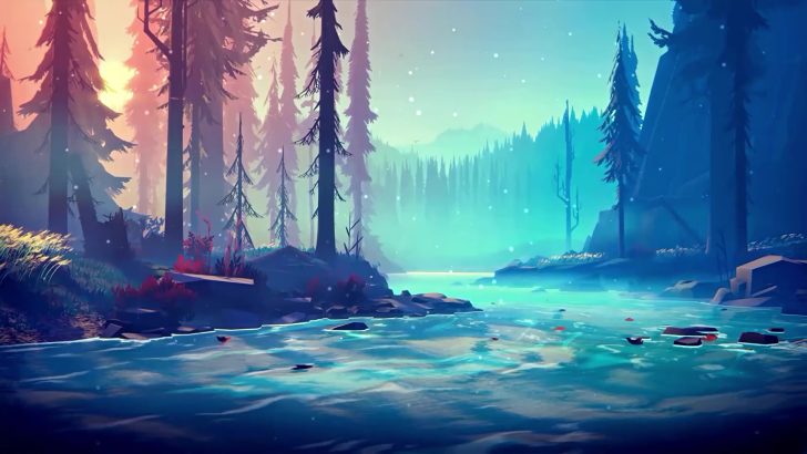 Winter River Campfire Live Wallpaper - MoeWalls