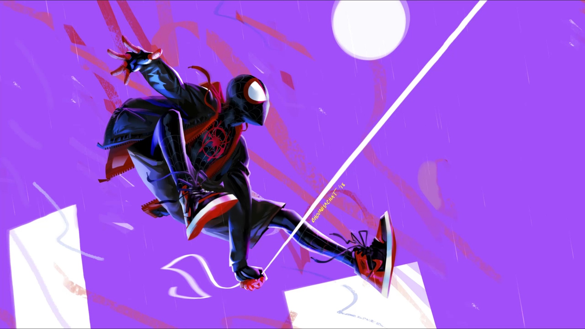 Spider Man Swinging In The Rain Spider-man: Into The Spider-verse Live  Wallpaper - MoeWalls