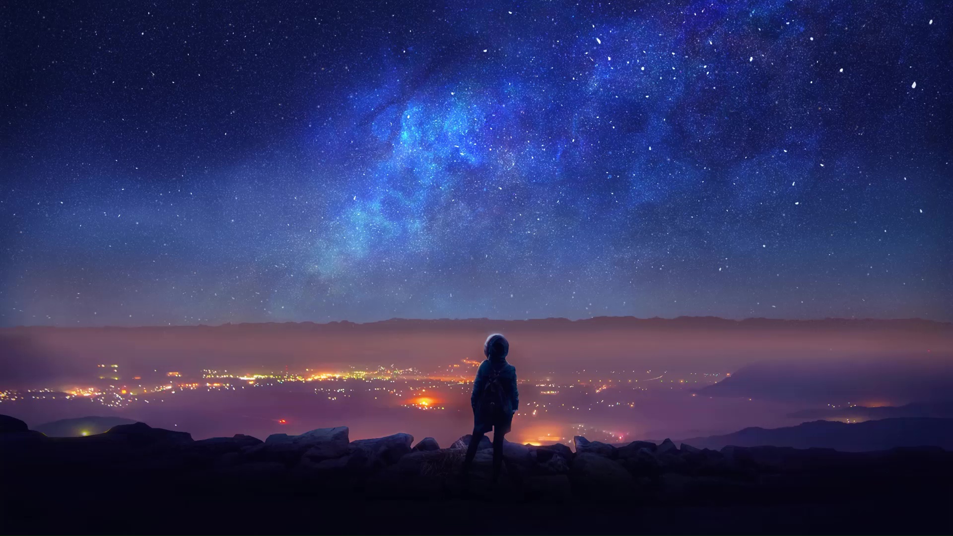 The Boy Staring Into The Night Sky Live Wallpaper - MoeWalls