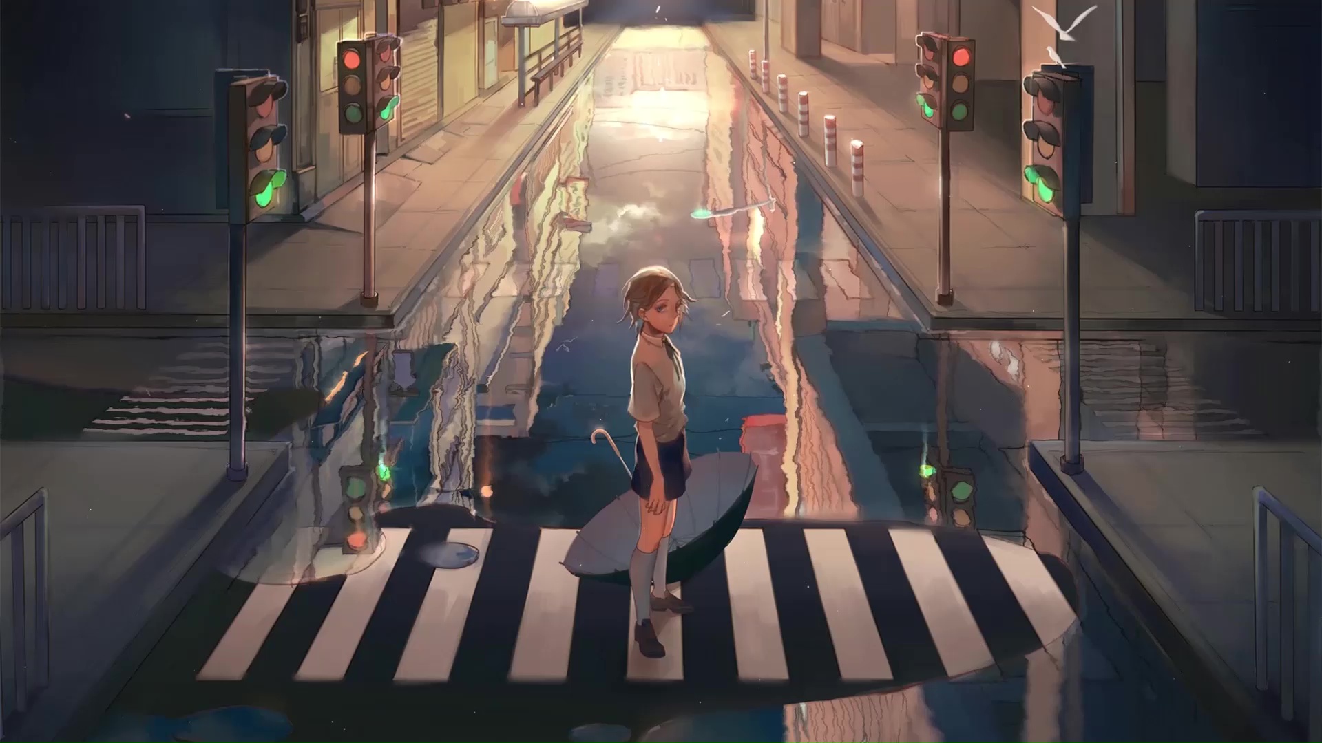Anime Boy Holding An Umbrella Standing On The Street Live Wallpaper -  MoeWalls