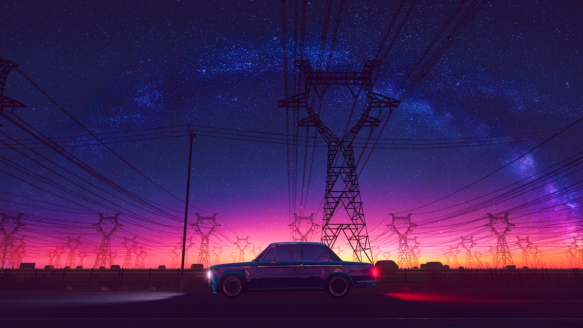 Retro car Sunset aesthetic Wallpapers