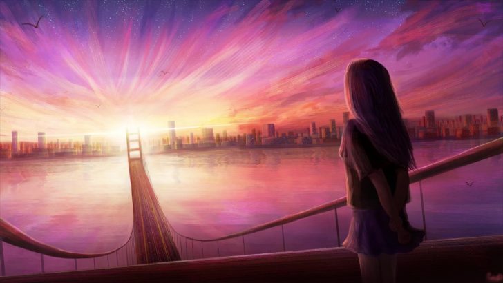 Amazon.com: Anime Girl by the Bridge Watching the Full Moon Horizon Style  2, Set of 2 Poster Prints, Wall Art Home Decor, Multiple Sizes (16 x 20  Inches) : Handmade Products