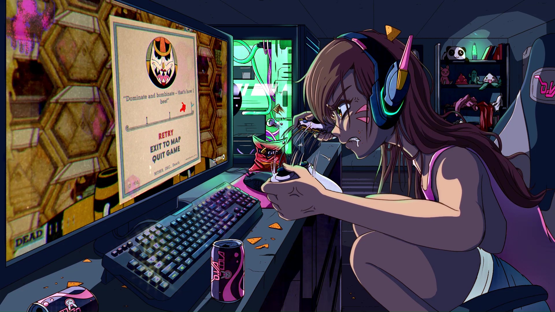 Dva Angry Playing Video Games Overwatch Live Wallpaper - MoeWalls