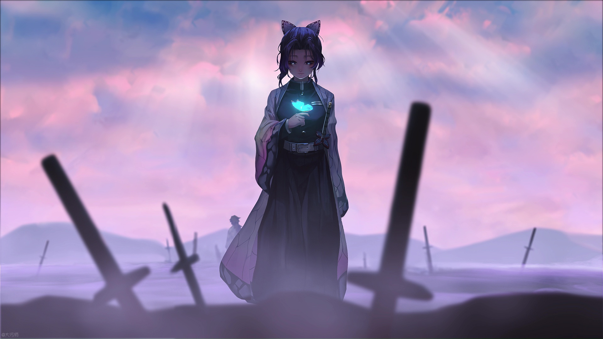 Demon Slayer Butterfly Girl Shinobu Kochou With Sword With Backgound Of  Bright Moon Dark Sky And Stars Anime   ID Shinobu Dark HD wallpaper   Pxfuel