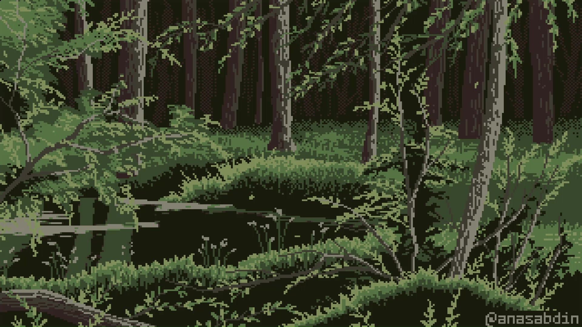 Пиксельный еловый лес