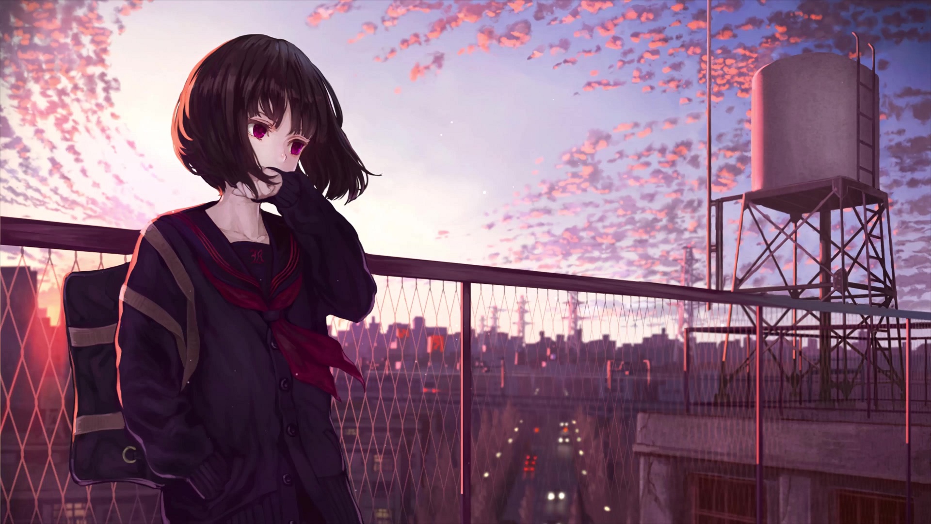 Anime Girl On The Rooftop Live Wallpaper - MoeWalls