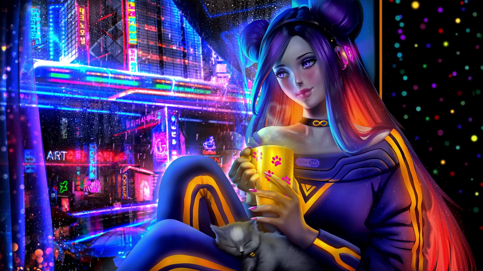 cyberpunk-girl-hoodie-oni-mask-live-wallpaper-moewalls