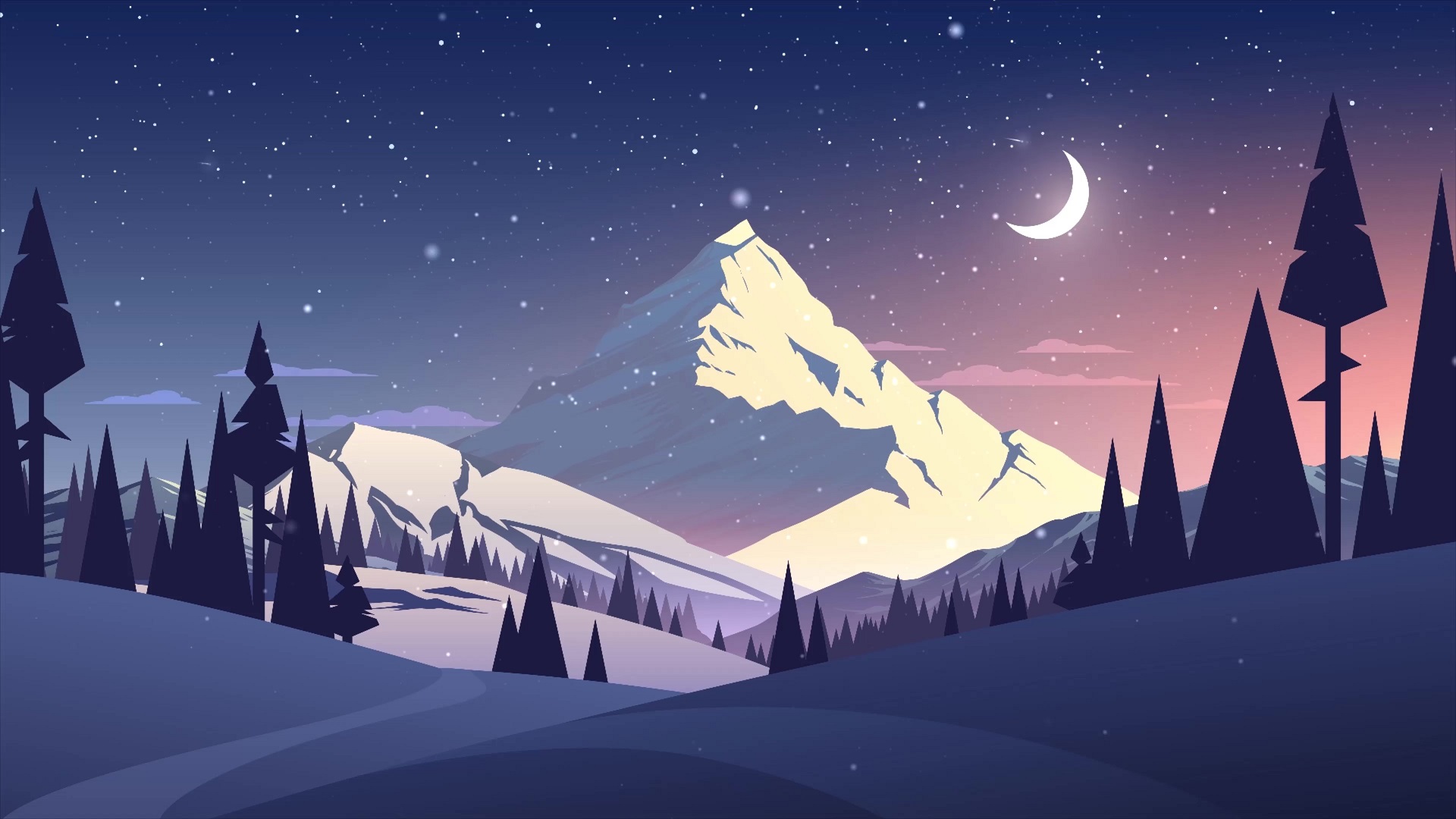 snow mountain night wallpaper
