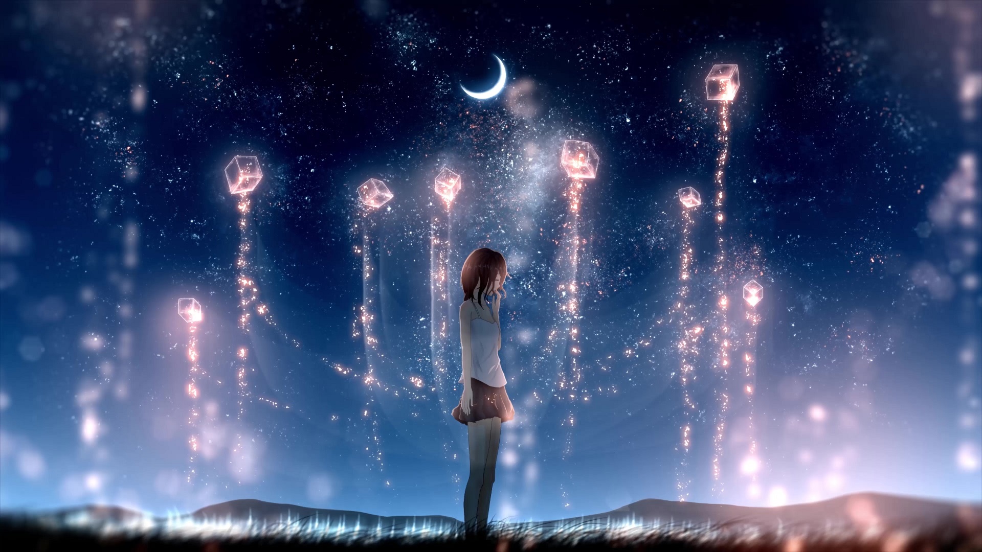 Anime Girl Standing Under The Starry Sky Live Wallpaper - MoeWalls