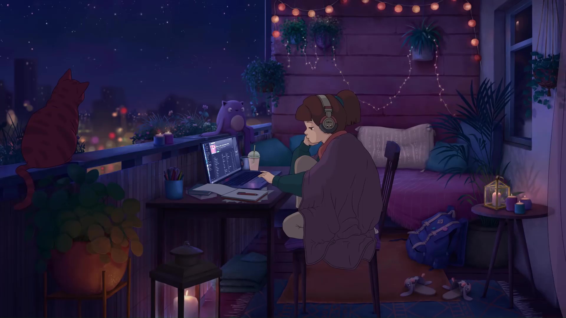 Wallpaper Lofi Anime Anime Girls Room Laptop Brunette  Wallpaperforu