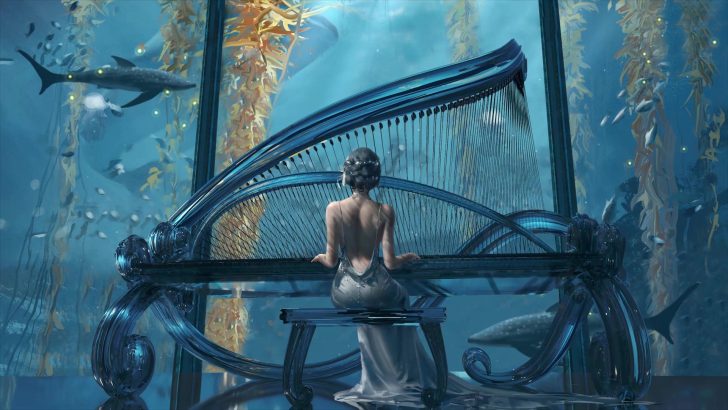 Princess Yan Playing Piano In Deep Sea Ghostblade Live Wallpaper - MoeWalls