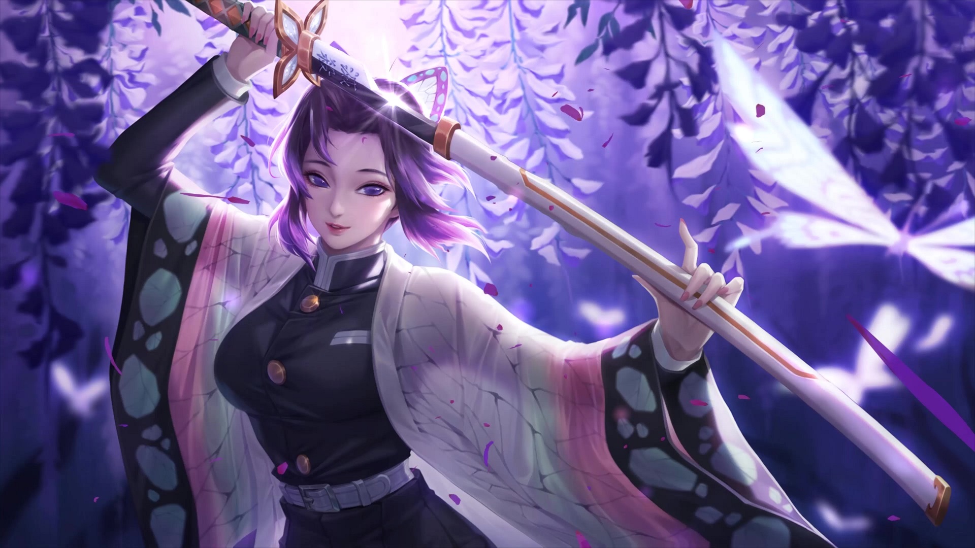 Shinobu Kochou Insect Hashira Wisteria Kimetsu No Yaiba Live Wallpaper