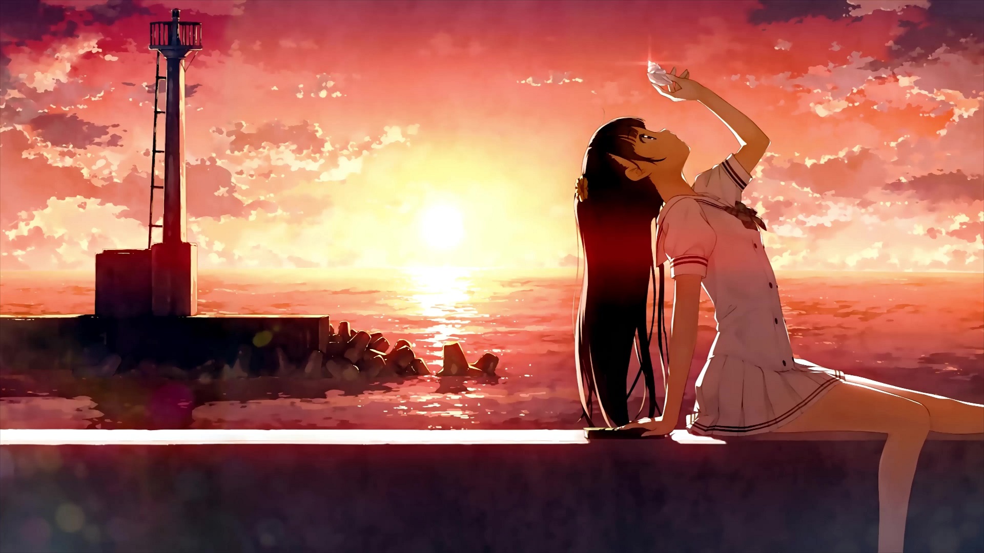 Anime Girl Sunset Beach Live Wallpaper - MoeWalls