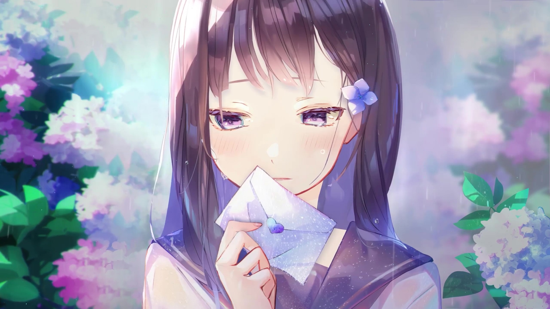 Anime School Girl Love Letter Flowers Live Wallpaper - MoeWalls
