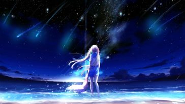 Anime School Girl Under The Starry Night Sky With Shooting Stars Live ...