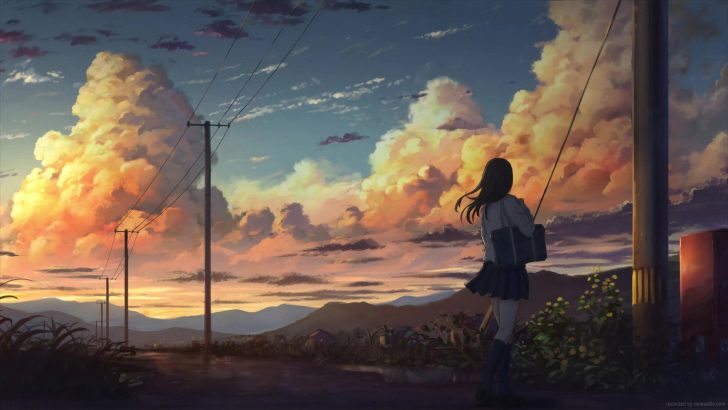 Anime landscape, sunset, scenery, clouds, sky, Anime, HD wallpaper | Peakpx