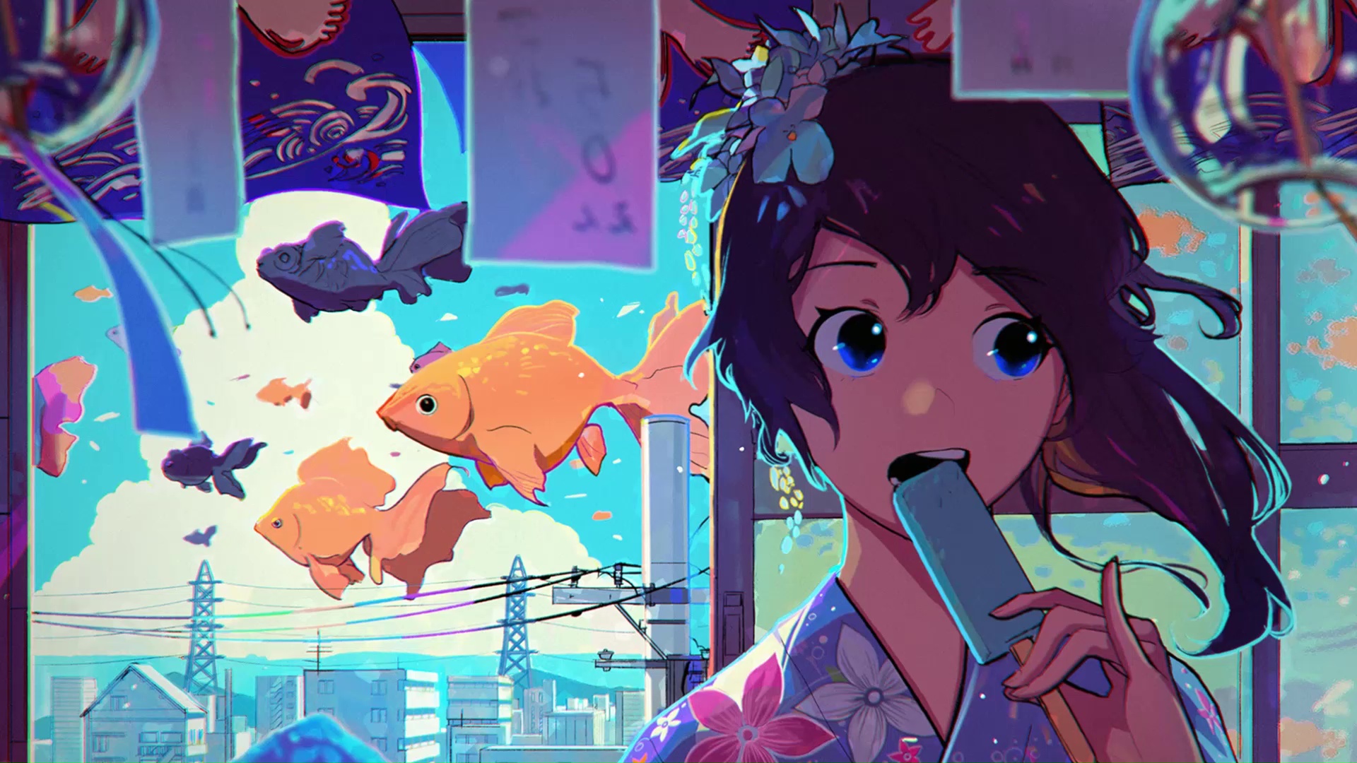 AI Art Generator: Cute anime girl eating ice cream transparent background