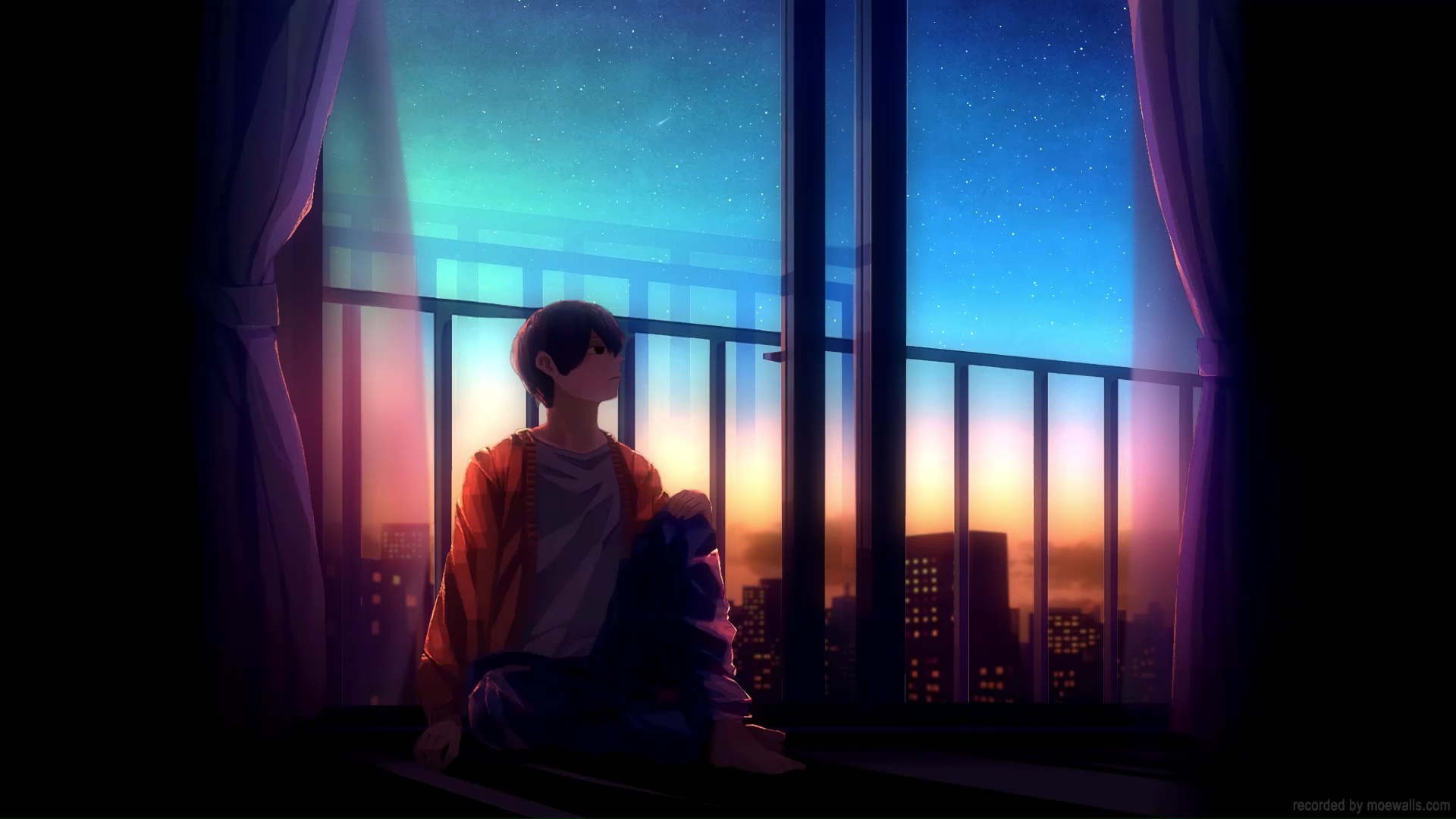 Lonely Anime Boy Sitting On Balcony Live Wallpaper - MoeWalls