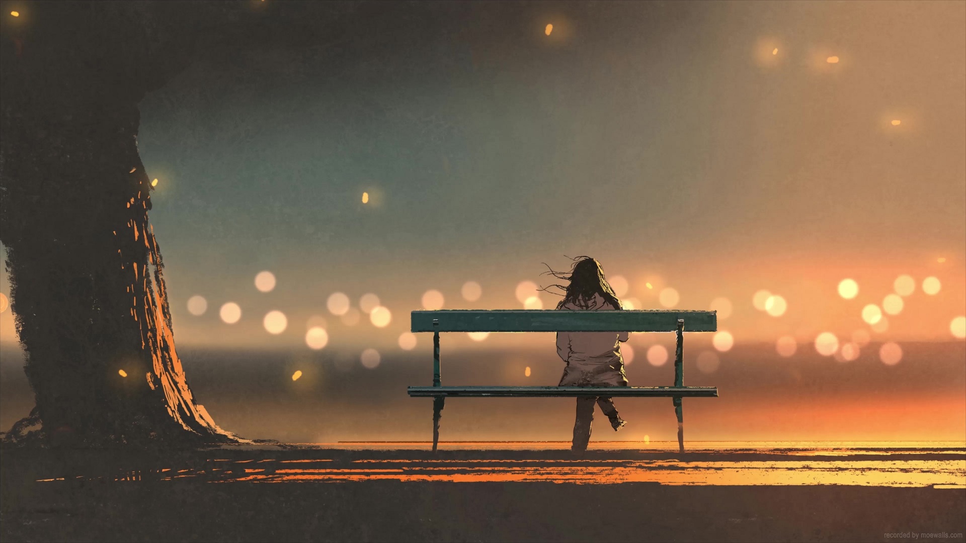 Lonely Anime Girl Sitting On The Bench Live Wallpaper - MoeWalls