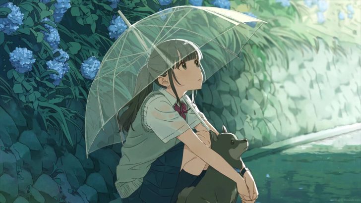 Anime Girl Student Raining Umbrella 4K Wallpaper #4.638