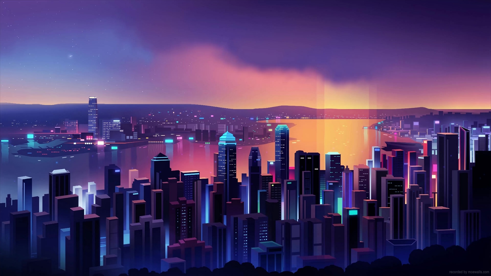 Abstract Neon Skyscrapers Live Wallpaper - MoeWalls