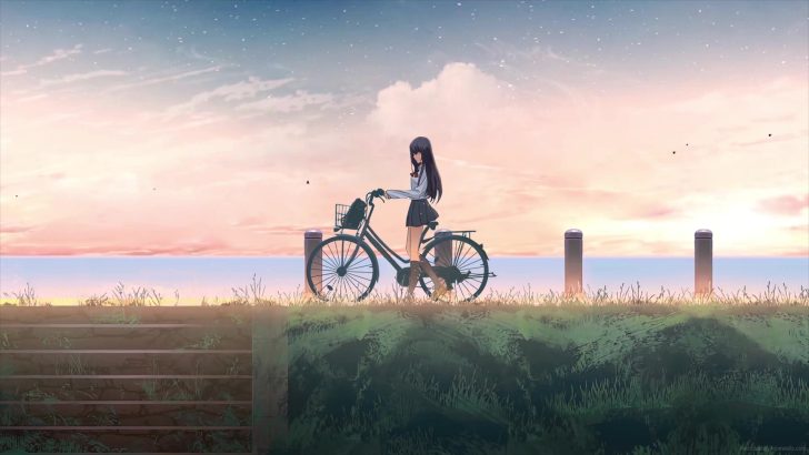 HD wallpaper: anime, anime girls, bicycle, long hair, purple eyes |  Wallpaper Flare