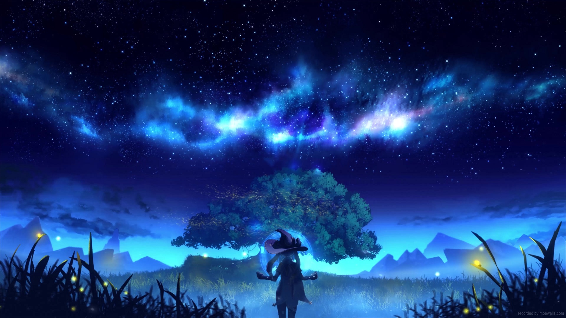 HD wallpaper Anime Original Boy Girl Moon Shooting Star Starry Sky   Wallpaper Flare