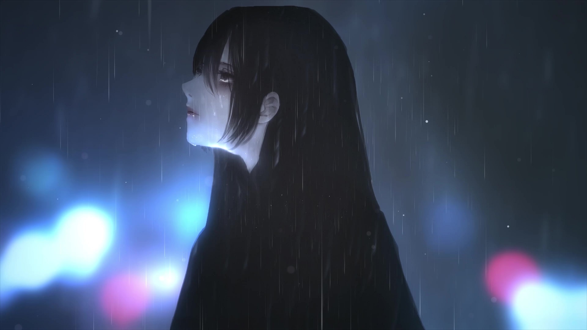Sad Anime Girl Crying In The Rain Live Wallpaper - MoeWalls