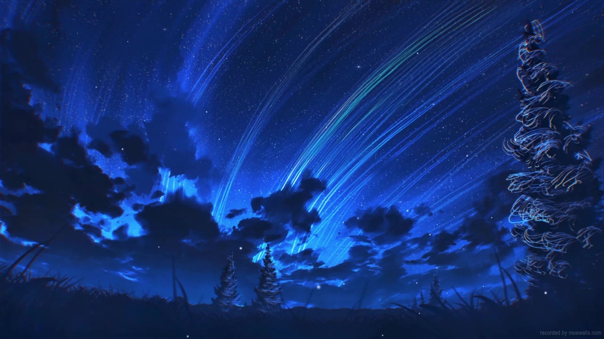 Stargazing Starry Night Sky Anime Scenery 4K Wallpaper 61020