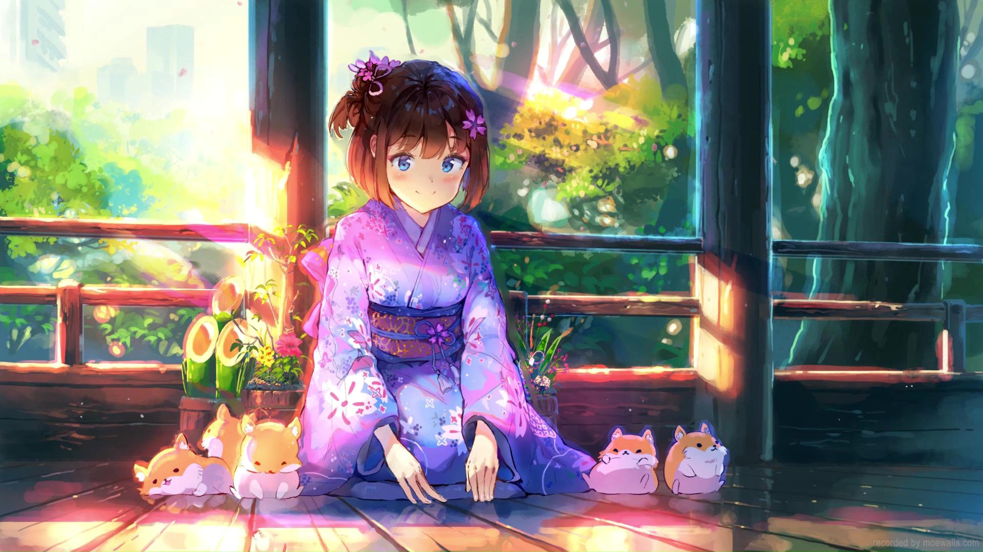 Девушка в кимоно сидит