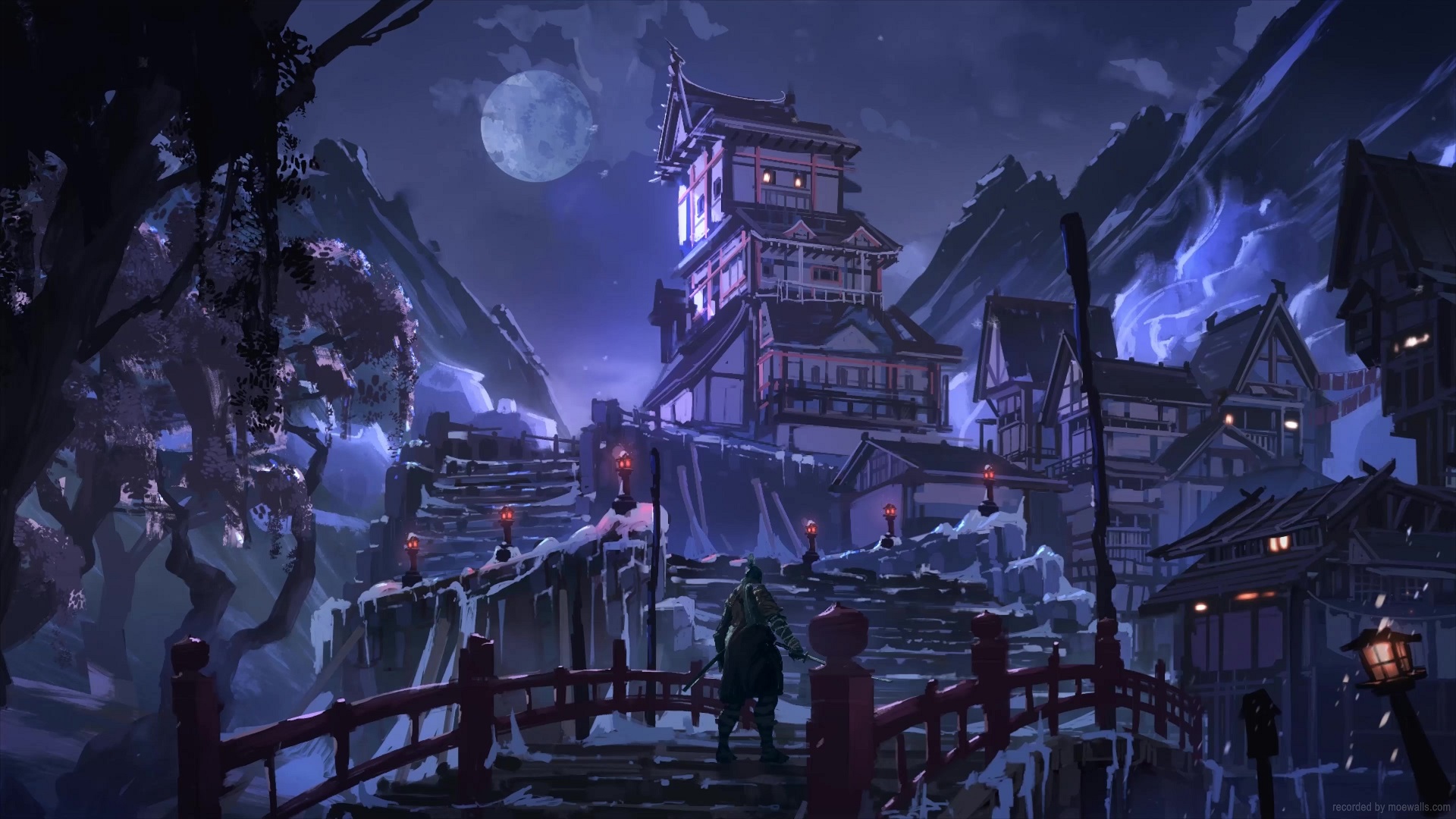 Samurai Night Village Live Wallpaper - MoeWalls