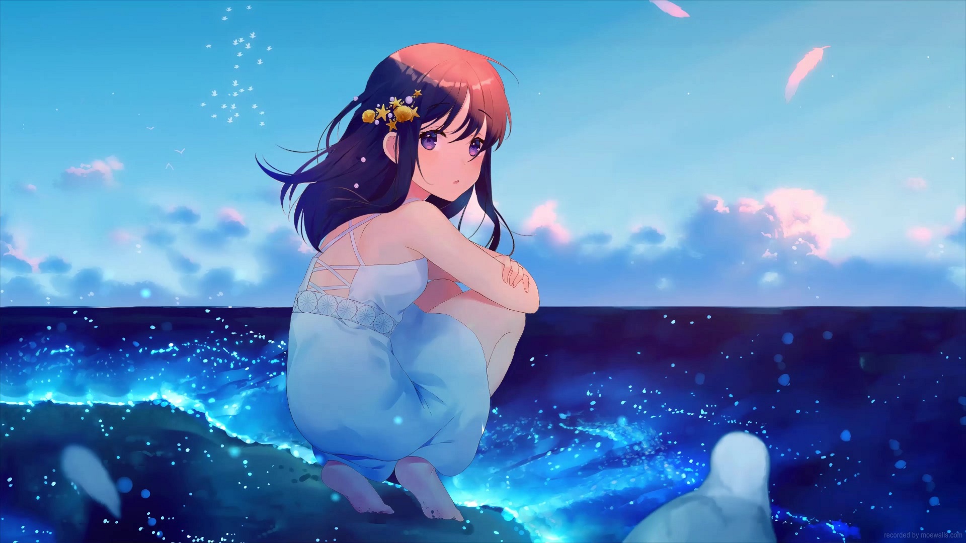 Anime-style sunset at a tropical beach