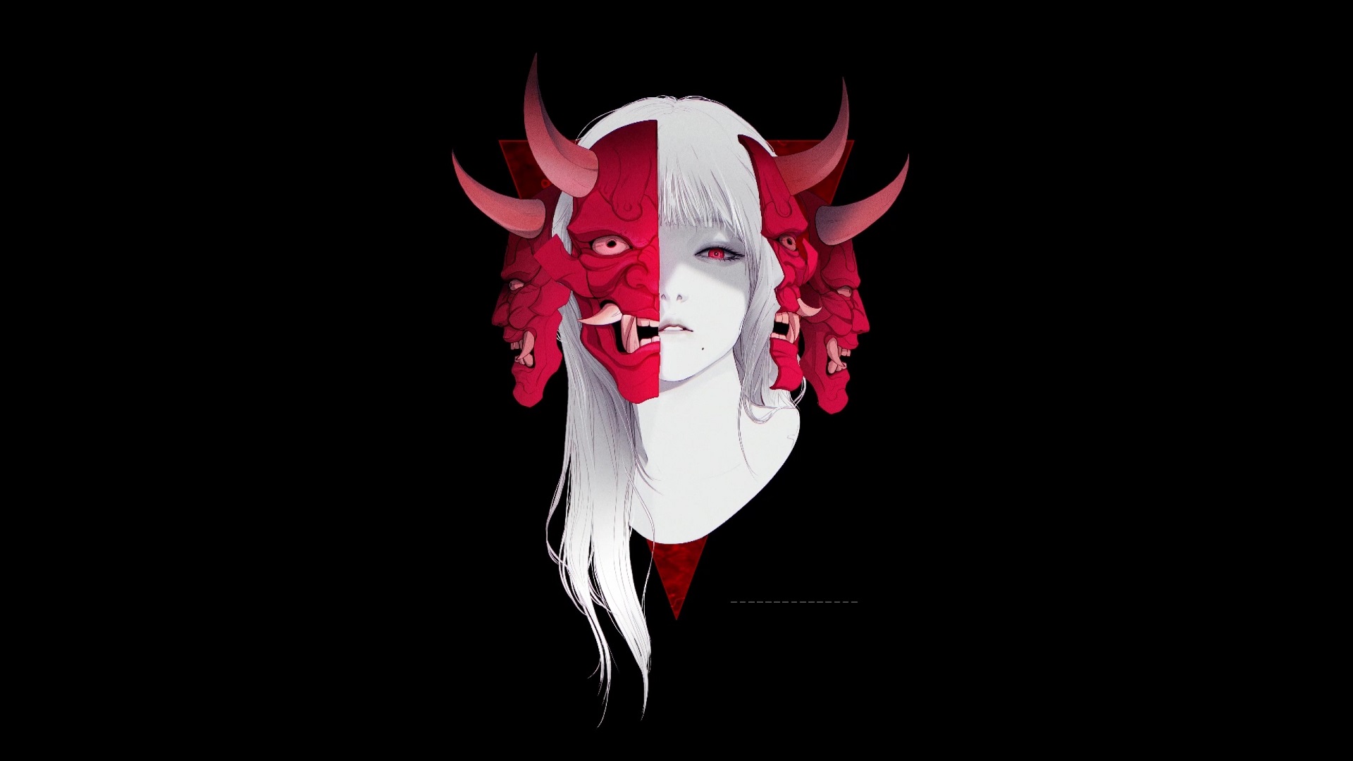 Fantasy Girl Oni Demon Mask Live Wallpaper - MoeWalls