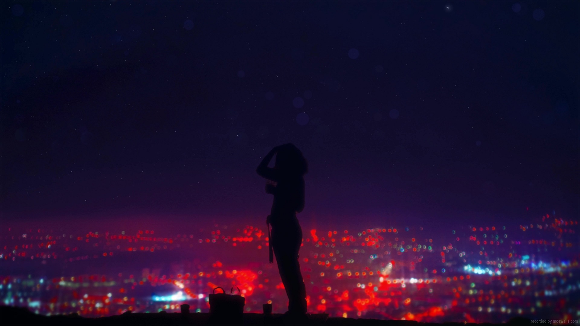 Silhouette Girl Midnight City Lights Live Wallpaper - MoeWalls