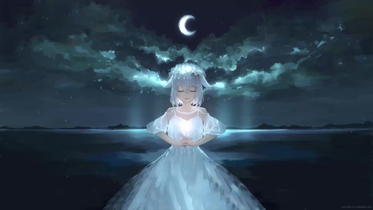 anime girl looking at the moon on starry night illustration generative ai  23913624 Stock Photo at Vecteezy