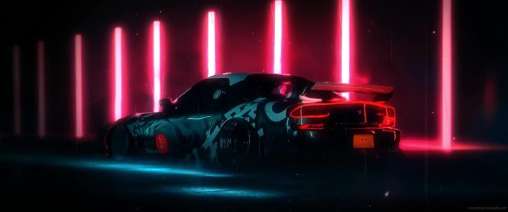 a light purple Mazda RX7, parked in a city street, at night, neon lights.  splash art, 8k resolution, dynamic lighting, color depth, shadow d... - AI  Generated Artwork - NightCafe Creator