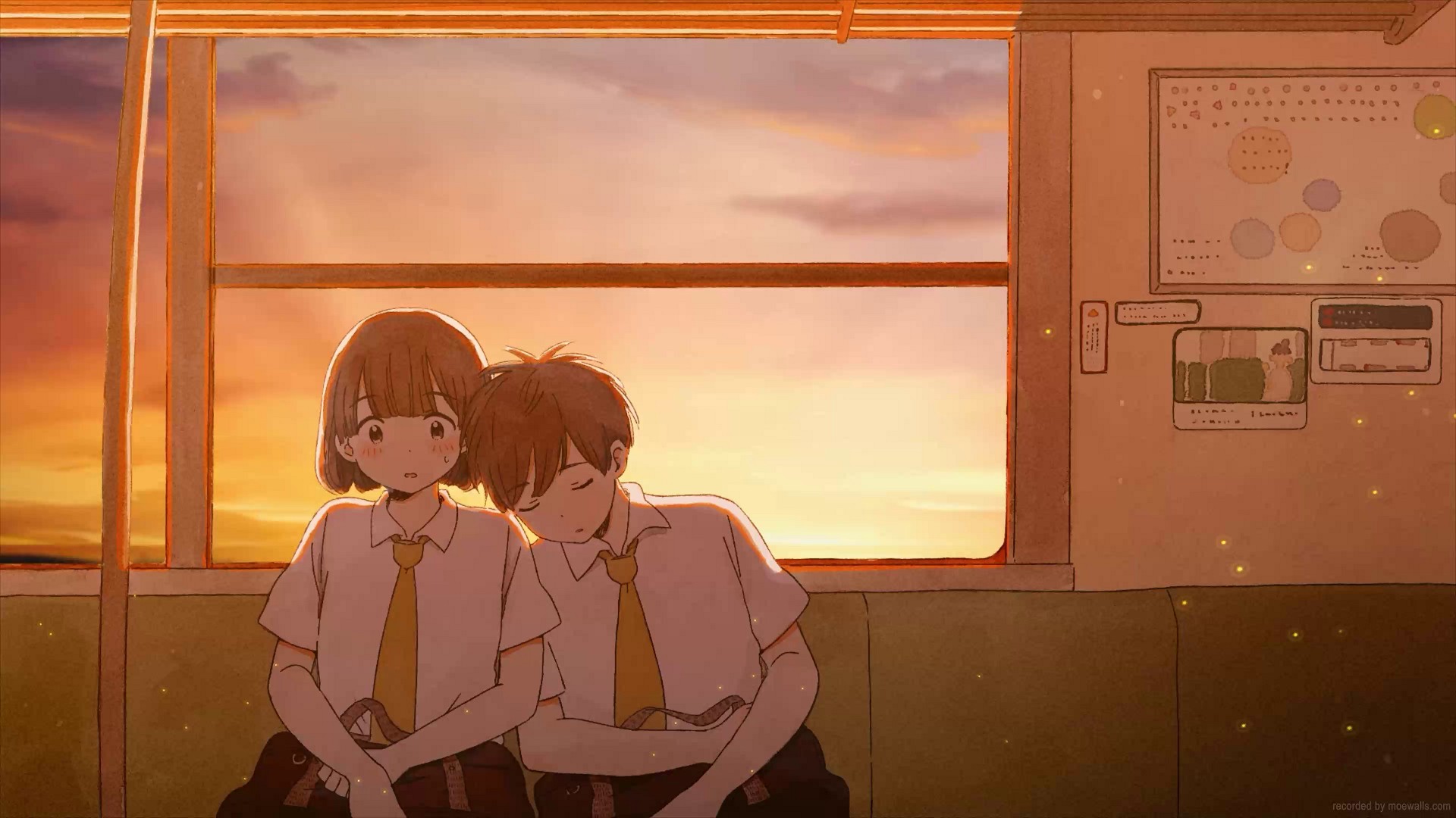 Anime Couple Sunset Train Live Wallpaper - MoeWalls