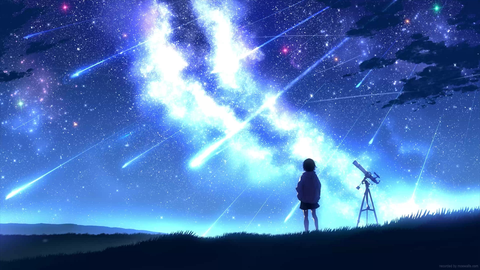 HD wallpaper: anime girl, silhouette, stars, falling star, clouds, night |  Wallpaper Flare