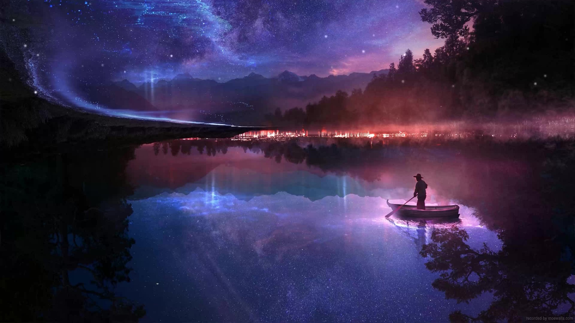 Boatman Aurora Sky Stars Live Wallpaper - MoeWalls