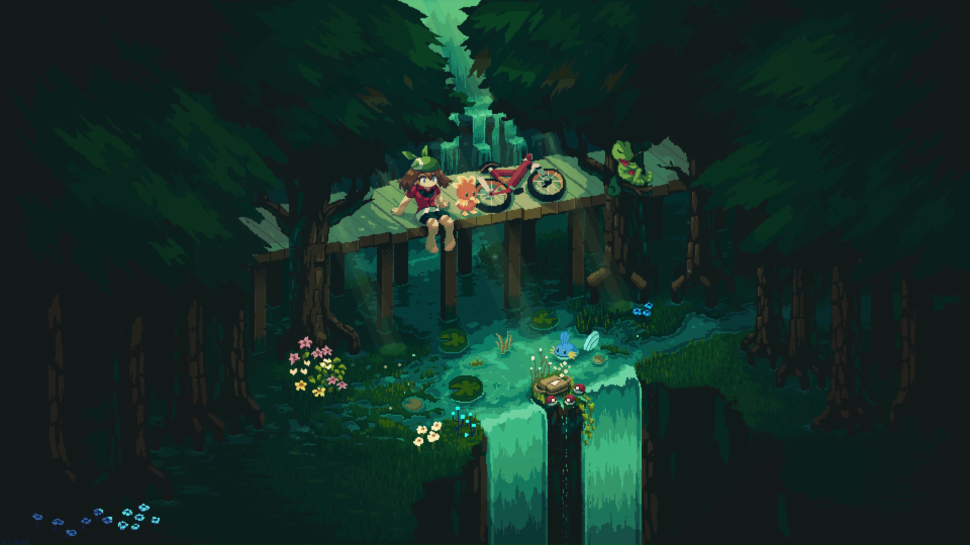 Pokemon Emerald Waterfall Pixel Live Wallpaper - MoeWalls