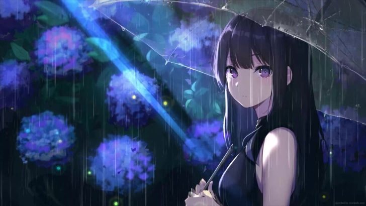 Anime Girl Umbrella Rainy Day Flower Garden Live Wallpaper - MoeWalls