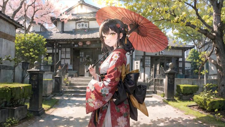 Anime manga girls in traditional Japanese kimono costume holding paper  umbrella. Vector illustration on isolated background 11203932 Vector Art at  Vecteezy